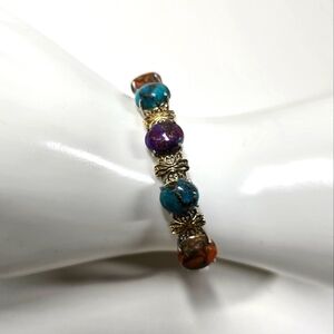 Sterling Silver 925 Elegant Gold and Silver  Multicolor Beaded Bracelet